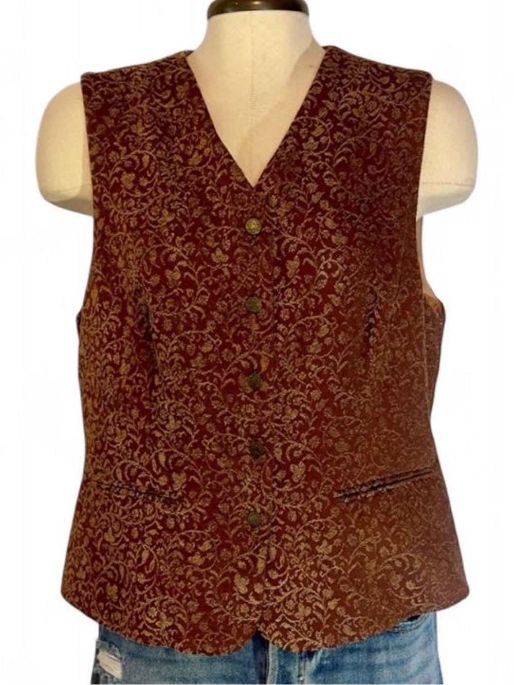 Talbots Vintage 90’s Tapestry Jacquard Vest Burgundy Hold Size 12 Made USA